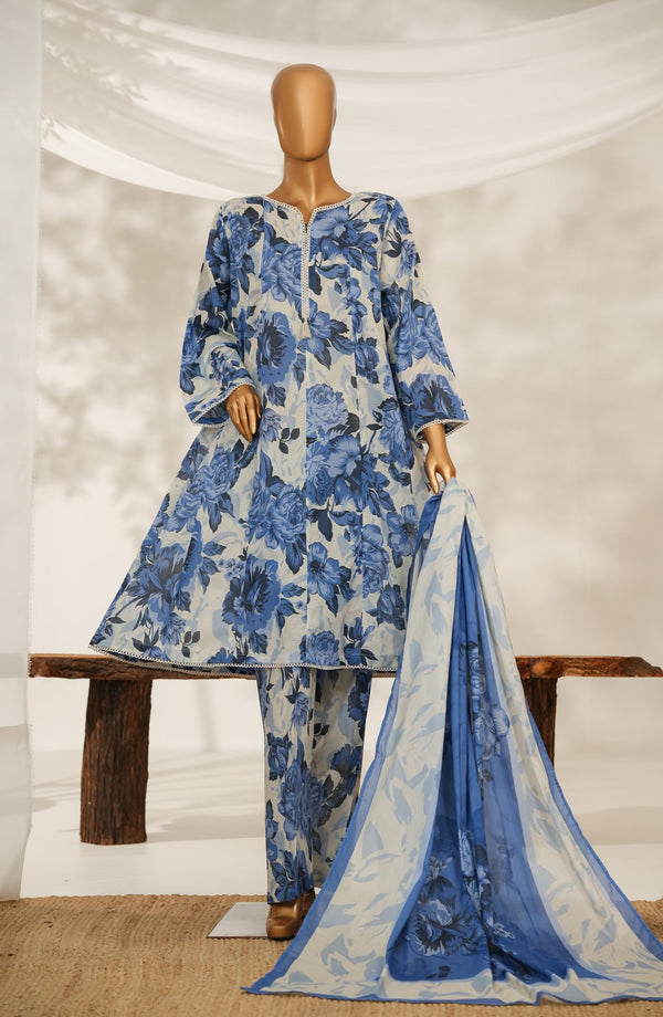 Florenza by Amna Khadija Printed Lawn Stitched 3 Piece Suit - AKF-02 - AM25FLZ - Blue - Summer Collection