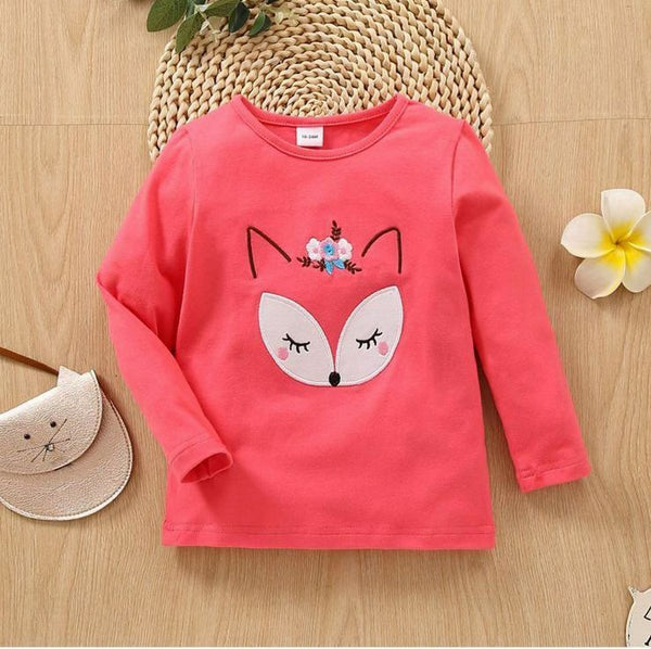 Baby Nest T-Shirts For Kids Fox Printed Full Sleeves T-shirt for Girls - Pink