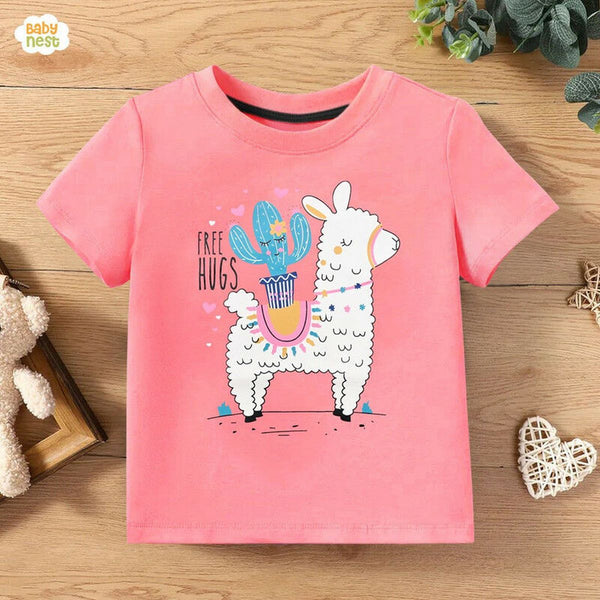 Baby Nest T-Shirts For Kids Free Hugs Half Sleeves T-shirts For Kids Pink – SBT-346