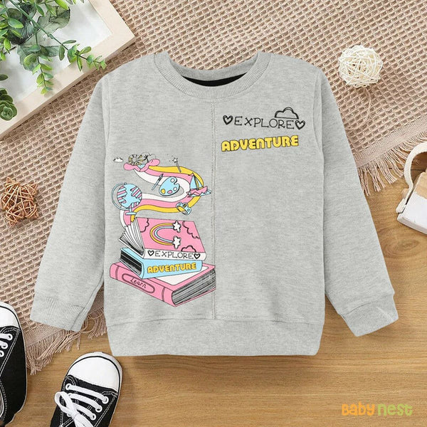 Sweat Shirts By Baby Nest Full Sleeve Explore Adventure Printed Sweatshirt for Kids Grey