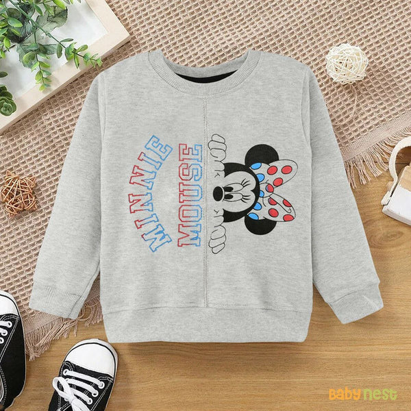 Sweat Shirts By Baby Nest Full Sleeve Minnie Mouse Hide Seek Printed Sweatshirt for Kids Grey