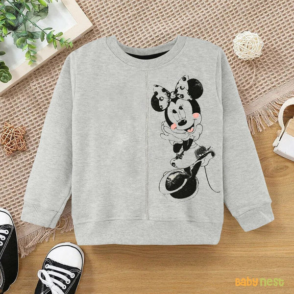 Sweat Shirts By Baby Nest Full Sleeve Minnie Mouse Printed Sweatshirt For Kids Grey