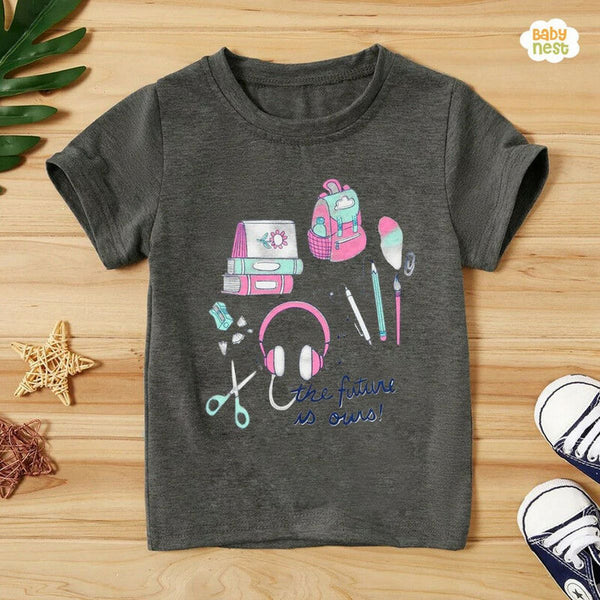 Baby Nest T-Shirts For Kids Future is Ours Half Sleeves T-shirt For Kids - Dark Grey - SBT-321-D2