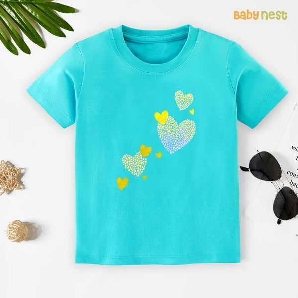 Baby Nest T-Shirts For Kids Group Of Heart Half Sleeves T-shirts For Kids sky Blue- SBT-366-D1