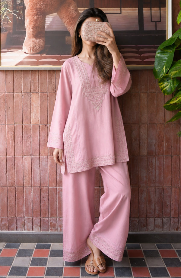 Gul Tanka Embroidered Cotton Stitched 2 Piece Co-ord Set - GT-03 - GTNK26 - Pink - Summer Collection