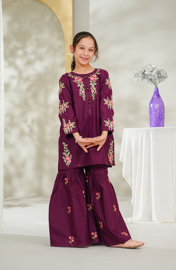 Guriya by Amna Khadija Embroidered Cotton Stitched 2 Piece Suit - GCE-01 - AKP26GUR - Purple - Girls Collection