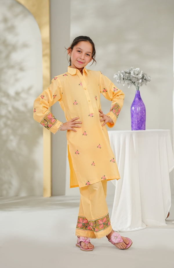 Guriya by Amna Khadija Embroidered Cotton Stitched 2 Piece Suit - GCE-04 - AKP26GUR - Yellow - Girls Collection