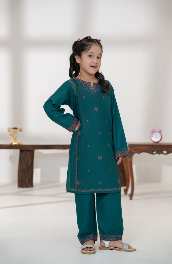 Souffle Guriya by Amna Khadija Embroidered Cotton Stitched 2 Piece Suit - SGF-01 - AM25SOFG - Green - Summer Girls Collection
