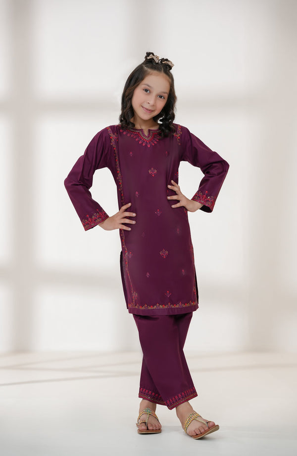 Souffle Guriya by Amna Khadija Printed Cotton Stitched 2 Piece Suit - SGF-03 - AM25SOFG - Purple - Summer Girls Collection