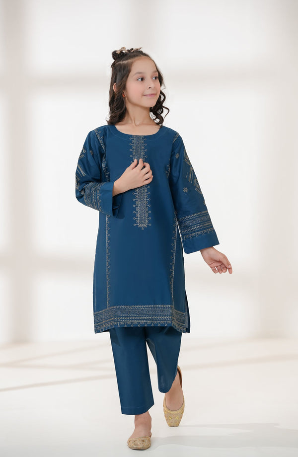 Souffle Guriya by Amna Khadija Printed Cotton Stitched 2 Piece Suit - SGF-04 - AM25SOFG - Blue - Summer Girls Collection