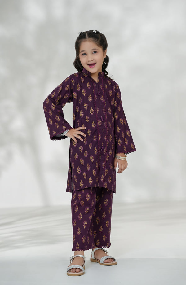 Souffle Guriya by Amna Khadija Printed Cotton Stitched 2 Piece Suit - SGF-08 - AM25SOFG - Purple - Summer Girls Collection