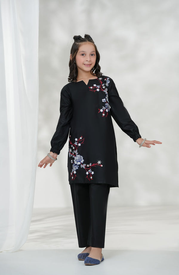 Souffle Guriya by Amna Khadija Embroidered Cotton Stitched 2 Piece Suit - SGF-09 - AM25SOFG - Black - Summer Girls Collection