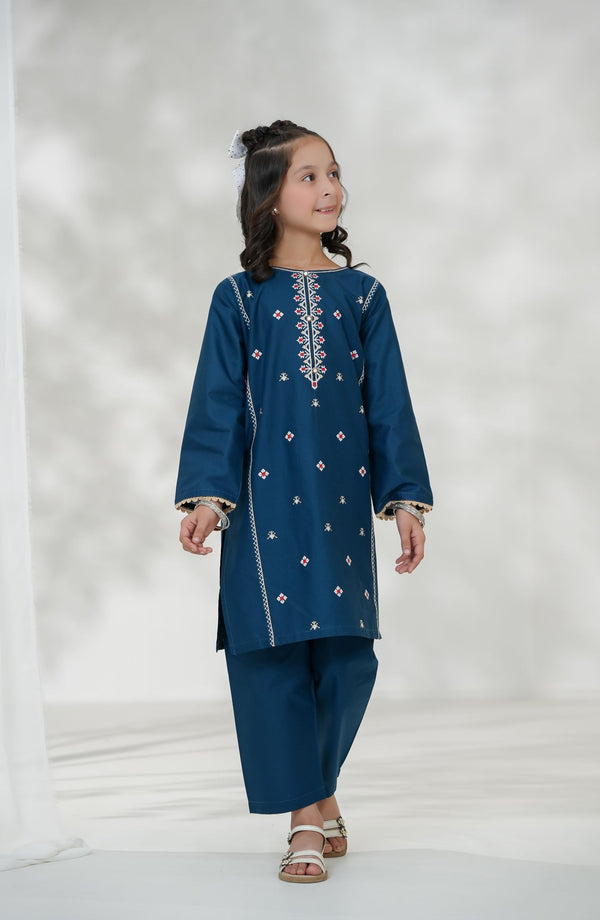 Souffle Guriya by Amna Khadija Embroidered Cotton Stitched 2 Piece Suit - SGF-11 - AM25SOFG - Blue - Summer Girls Collection