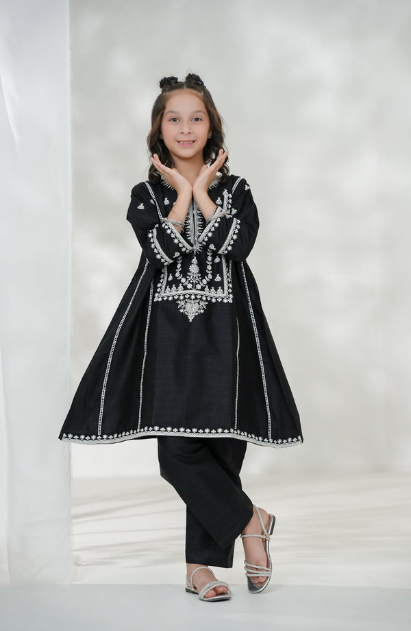 Souffle Guriya by Amna Khadija Embroidered Cotton Stitched 2 Piece Suit - SGF-13 - AM25SOFG - Black - Summer Girls Collection