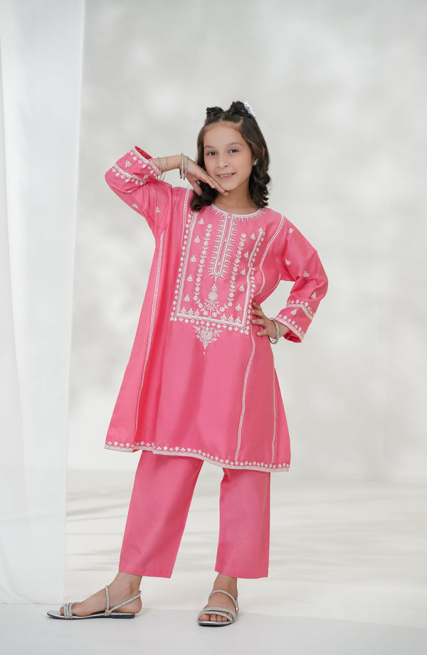 Souffle Guriya by Amna Khadija Embroidered Cotton Stitched 2 Piece Suit - SGF-15 - AM25SOFG - Pink - Summer Girls Collection