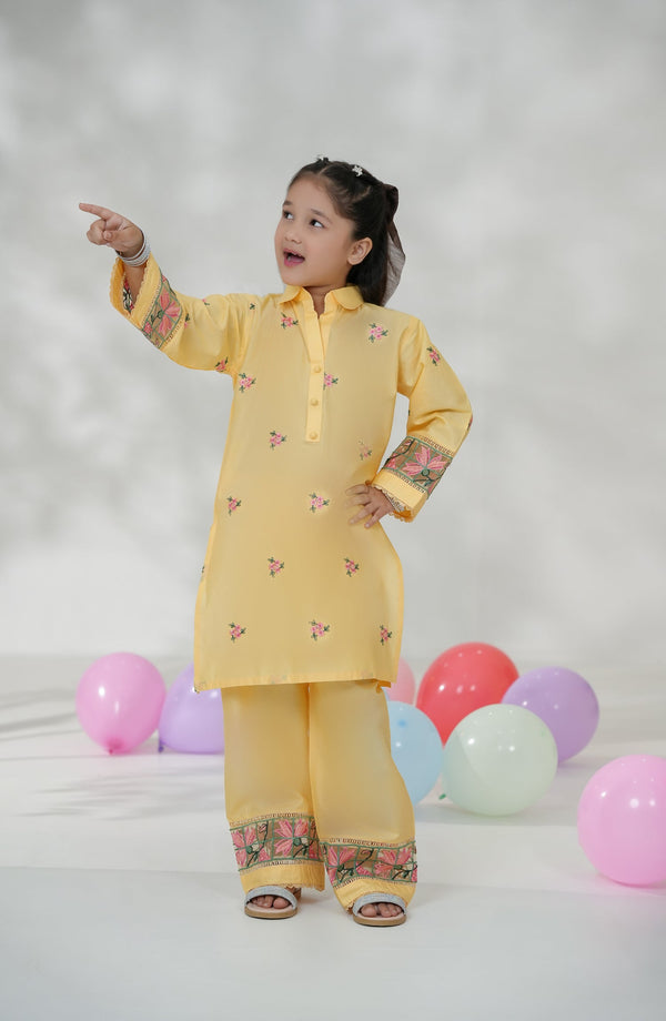 Souffle Guriya by Amna Khadija Embroidered Cotton Stitched 2 Piece Suit - SGF-16 - AM25SOFG - Yellow - Summer Girls Collection