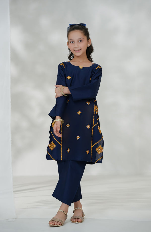 Souffle Guriya by Amna Khadija Embroidered Cotton Stitched 2 Piece Suit - SGF-18 - AM25SOFG - Blue - Summer Girls Collection