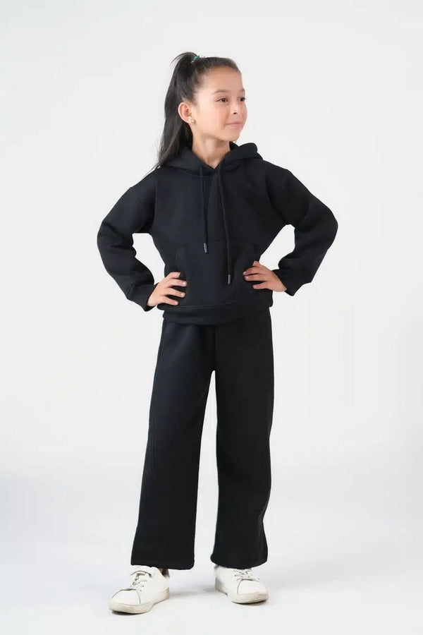 Sprinkles Kids Winter Collection Hoodie With Slit Open Flared Pants – Black