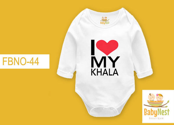 Rompers By Baby Nest I Love My Khala RBT WHITE FBNO-44 Full Sleeves Onesie