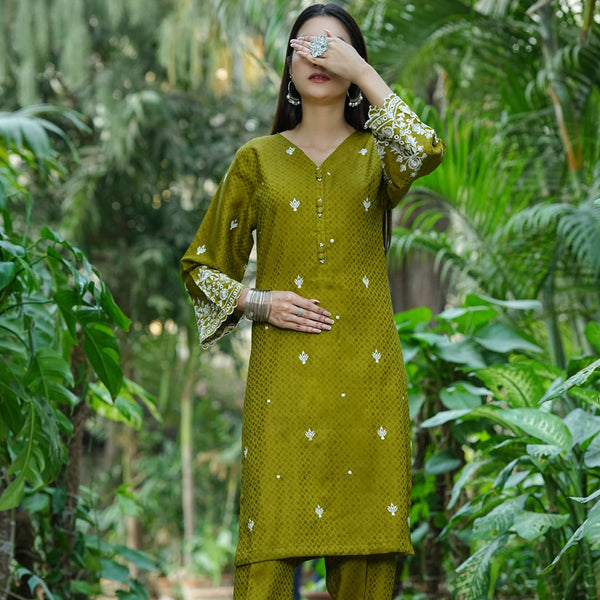 Garden Muse – RTW Spring Summer Jacquard 2 Piece Lime Green D-03