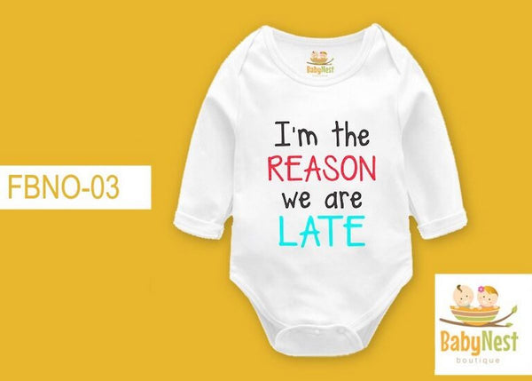 Rompers By Baby Nest I'M THE REASON – (White) RBT FBNO-03-Full Sleeves Onesie