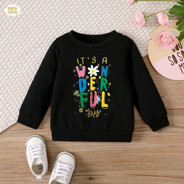 Sweat Shirts By Baby Nest It’s A Wonderful Day Sweatshirt For Kids Black