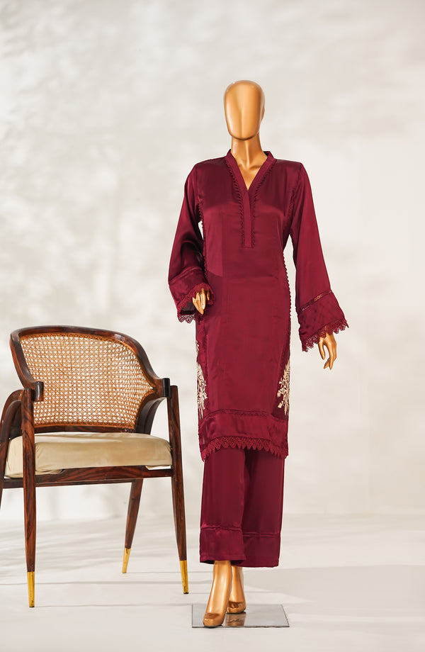 Jugni by Amna Khadija Embroidered Silk Stitched 2 Piece Suit - JSAK - 02 - Maroon - Festive Collection
