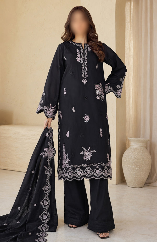 Kajal Monochrome by Amna Khadija Embroidered Lawn Stitched 3 Piece Suit - AKPKKJ-01 - AKP26KKJ - Black - Summer Collection