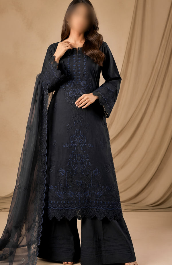 Kajal Monochrome by Amna Khadija Embroidered Lawn Stitched 3 Piece Suit - AKPKKJ-02 - AKP26KKJ - Black - Summer Collection