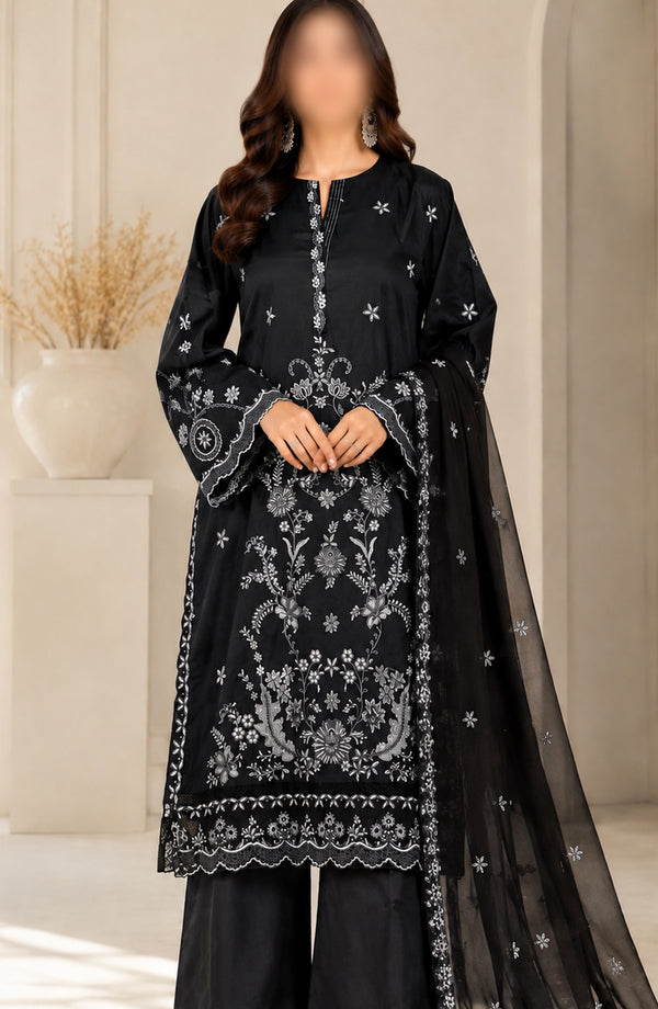 Kajal Monochrome by Amna Khadija Embroidered Lawn Stitched 3 Piece Suit - AKPKKJ-03 - AKP26KKJ - Black - Summer Collection