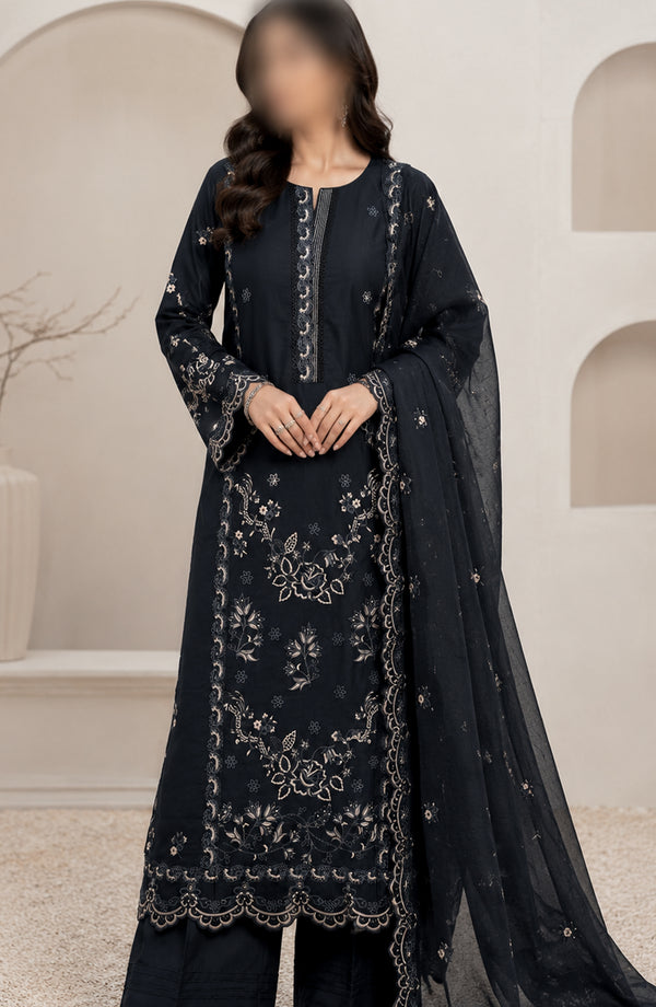 Kajal Monochrome by Amna Khadija Embroidered Lawn Stitched 3 Piece Suit - AKPKKJ-04 - AKP26KKJ - Black - Summer Collection