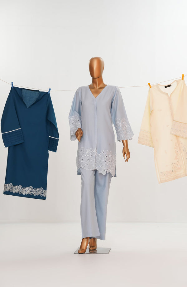 Khait Pret by Amna Khadija Embroidered Dobby Cotton Stitched 2 Piece Co ord Set - AKKP-01 - AM25KHAI - Ice Blue - Casual Collection