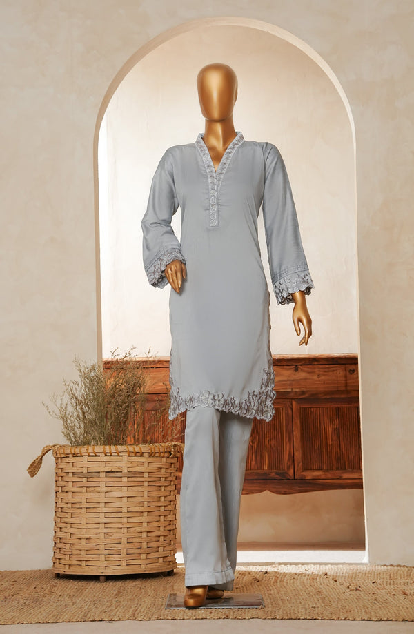 Khanak by Amna Khadija Embroidered Khadi Silk Stitched Co ord Sets - KE-01 - AM25KHNK - Grey - Casual Collection