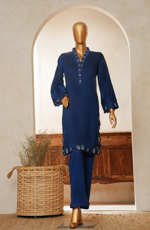 Khanak by Amna Khadija Embroidered Khadi Silk Stitched Co ord Sets - KE-02 - AM25KHNK - Blue - Casual Collection