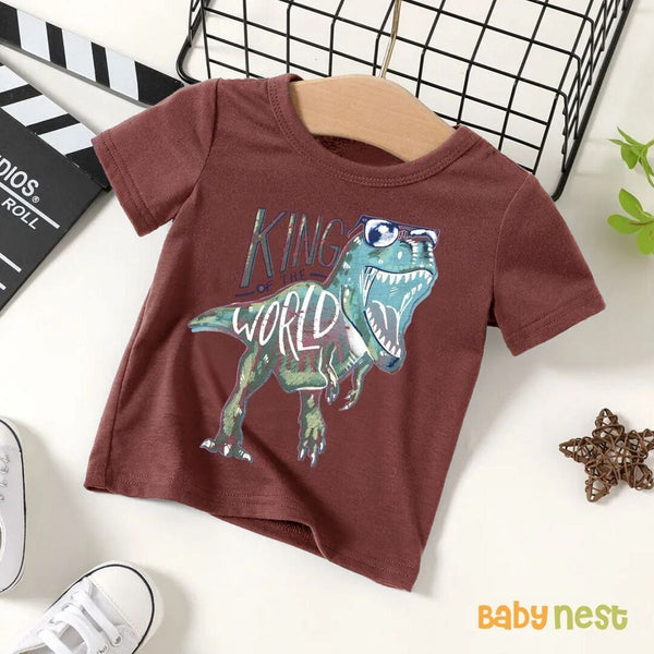 Baby Nest T-Shirts For Kids King Dino Half Sleeves T-shirt For Kids – Maroon – SBT-335