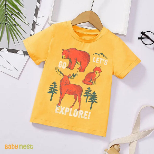 Baby Nest T-Shirts For Kids Lets Explore Half Sleeves T-shirt For Kids - Yellow - SBT-326