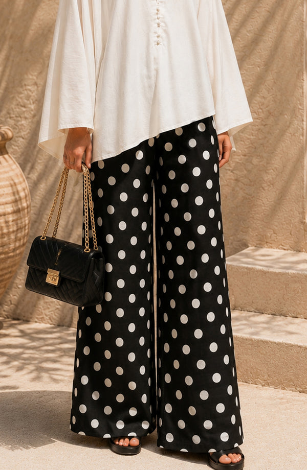 Lines & Flows Printed Cotton Lawn Stitched Flowy Pants - LLWS-01 - LLWS26 - Black - Summer Collection