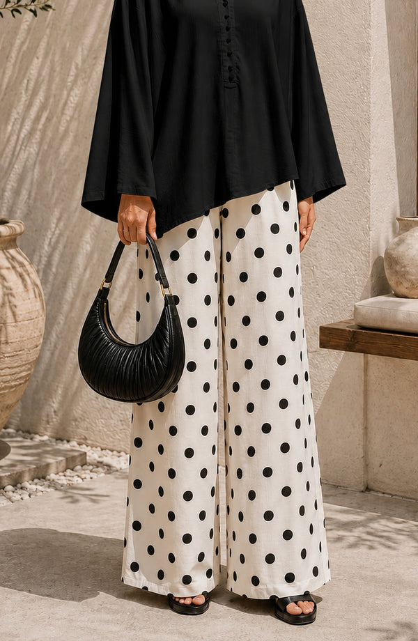 Lines & Flows Printed Cotton Lawn Stitched Flowy Pants - LLWS-03 - LLWS26 - White- Summer Collection