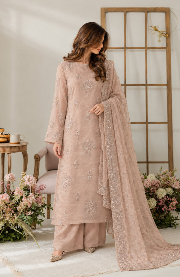 Muse Embroidered Silk Unstitched 3 Piece Suit - AKMF-15 - AM26MST - Light Beige - Formal Collection
