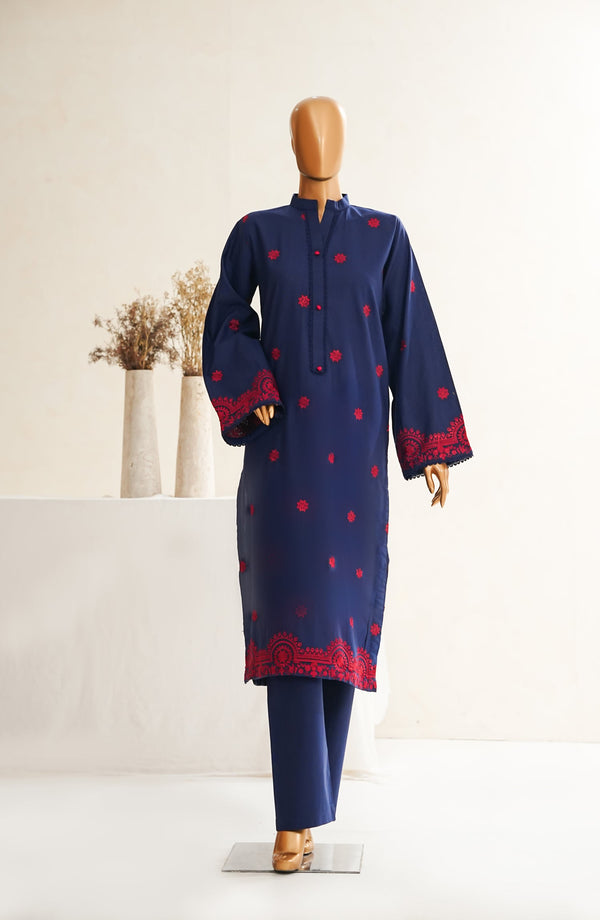 Maanavi by Amna Khadija Luxury Embroidered Khaddar Stitched 2 Piece Suit - MEK-03 - AM25MEKH - Blue - Winter Collection