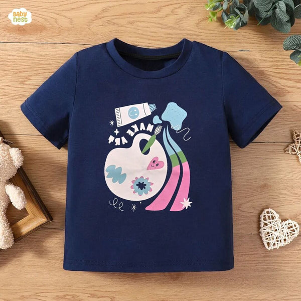 Baby Nest T-Shirts For Kids Make Art Half Sleeves T-shirt For Kids - Navy Blue - SBT-339