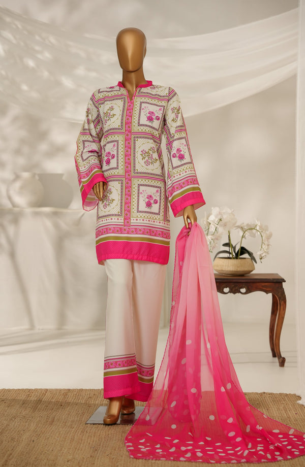 Maya D-Print by Amna Khadija Printed Poly Cambric Stitched 3 Piece Suit - MPC-02 - AM25MAYD - Pink - Summer Collection