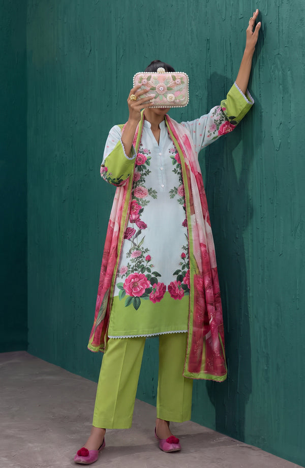 Mehar Embroidered Cotton Stitched 3 Piece Suit - MHER-02 - MHER26 - Green - Summer Collection