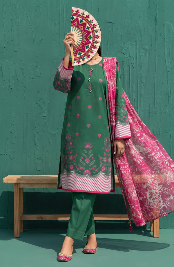 Mehar Embroidered Cotton Stitched 3 Piece Suit - MHER-03 - MHER26 - Green - Summer Collection