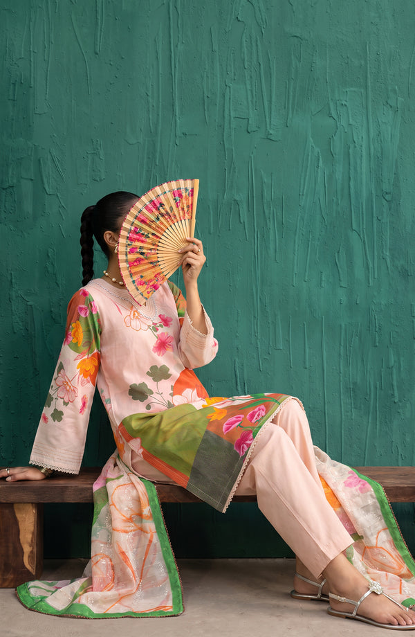 Mehar Embroidered Cotton Stitched 3 Piece Suit - MHER-04 - MHER26 - Peach - Summer Collection