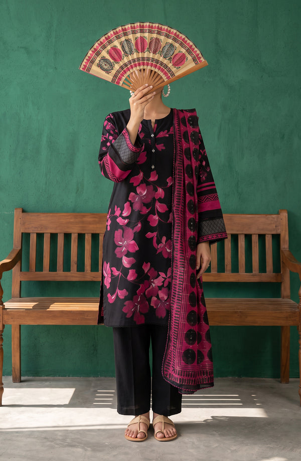 Mehar Embroidered Cotton Stitched 3 Piece Suit - MHER-05 - MHER26 - Black - Summer Collection