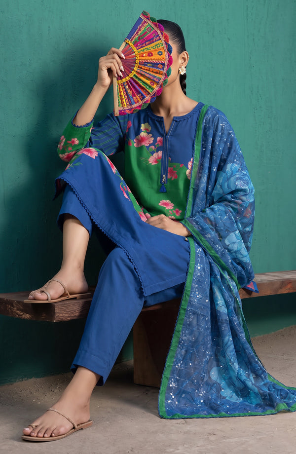 Mehar Embroidered Cotton Stitched 3 Piece Suit - MHER-06 - MHER26 - Blue - Summer Collection