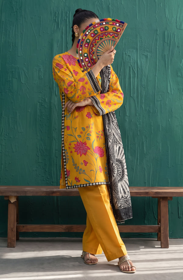 Mehar Embroidered Cotton Stitched 3 Piece Suit - MHER-07 - MHER26 - Yellow - Summer Collection