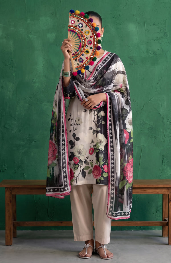 Mehar Embroidered Cotton Stitched 3 Piece Suit - MHER-08 - MHER26 - White - Summer Collection