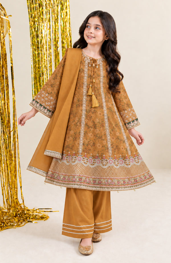 Mehfil Embroidered Organza Stitched 3 Piece Suit - AKM-01 - AM26MHL - Rust - Girls Collection
